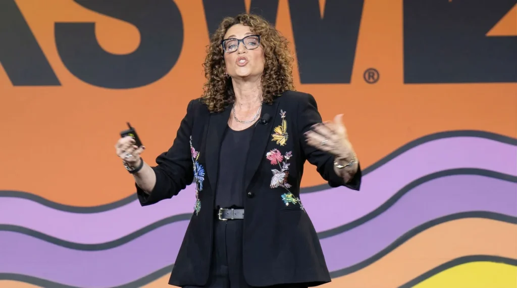 Amy Webb keynote speaker presenting at SXSW 2026 on future trends and technological convergence
