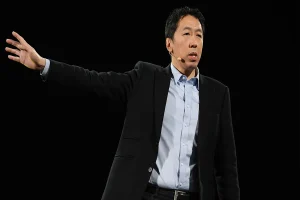 Andrew Ng speaking about AI strategy at a corporate conference