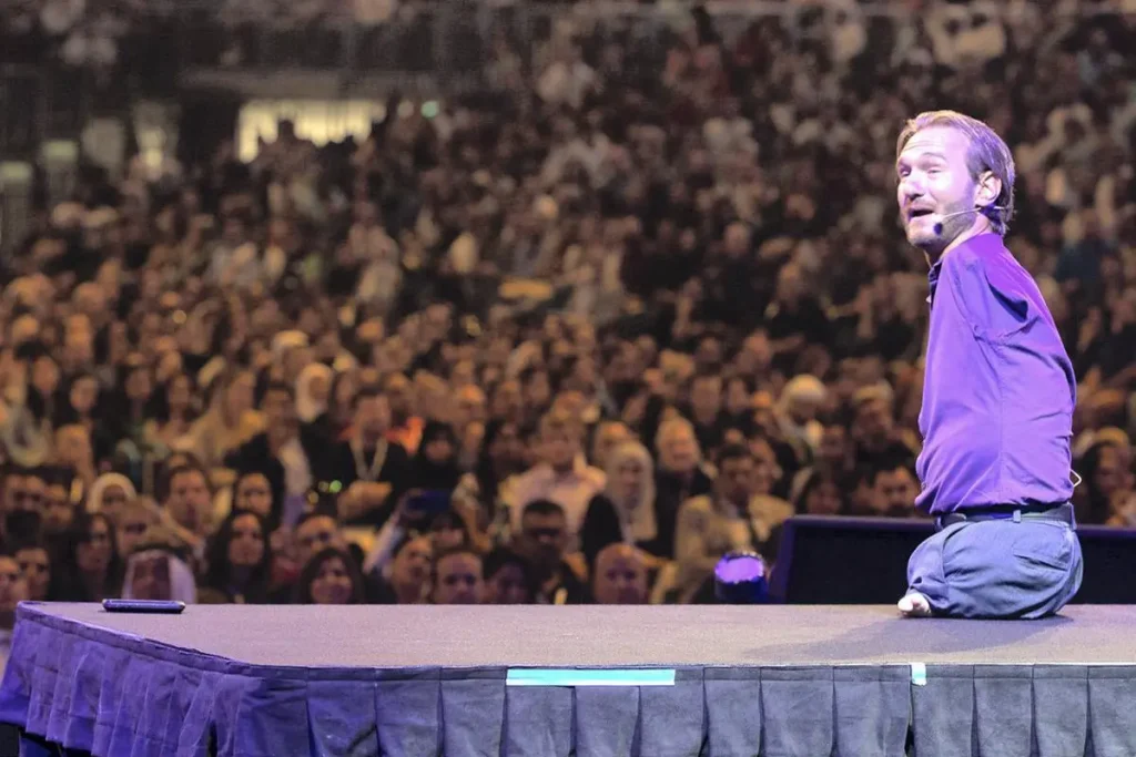 Nick Vujicic speaking on resilience and purpose at a corporate keynote event