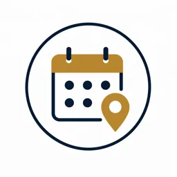 Calendar and location pin icon representing event dates, location, and logistics