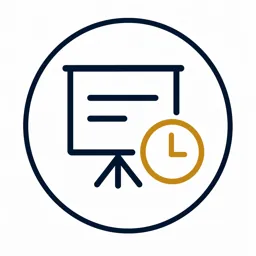 Presentation screen with clock icon representing keynote format, timing, and agenda placement