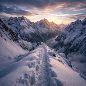 Andes mountain range at dawn with snow-covered trail, symbolizing leadership resilience and endurance | Aurum Speakers Bureau