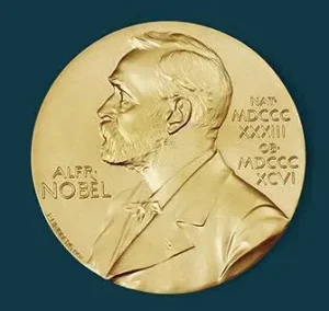Gold Nobel Prize medal featuring the profile of Alfred Nobel