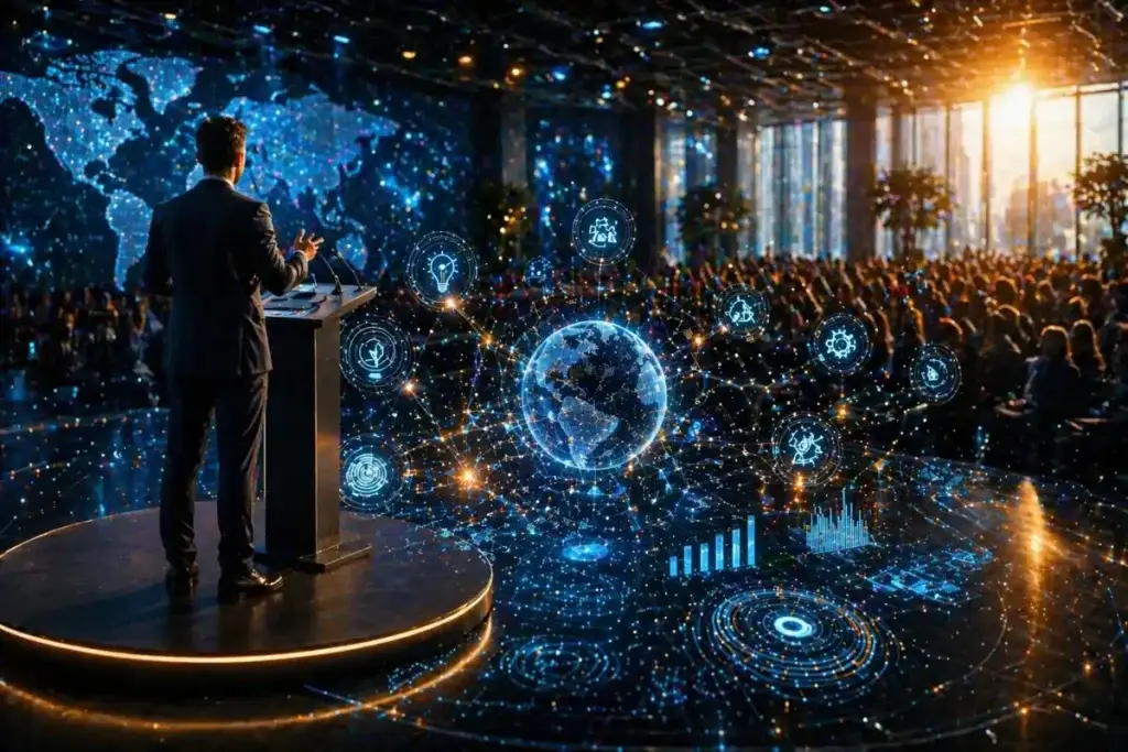 Glowing lightbulb surrounded by hand-drawn business strategy diagrams illustrating innovation planning and decision-making