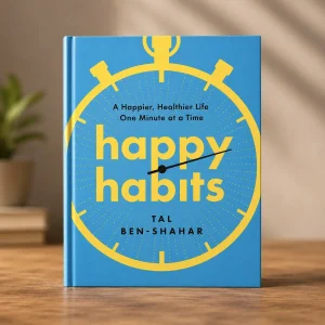 Hardcover edition of Happy Habits by Tal Ben-Shahar displayed upright on a wooden surface against a soft neutral background