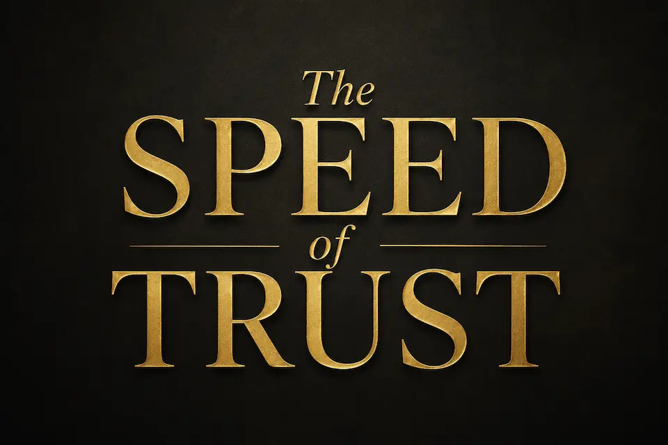 The Speed of Trust in gold lettering on black - Stephen Covey Speed of Trust | Aurum Speakers Bureau