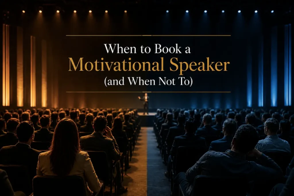 A corporate audience half engaged and half distracted during a keynote - when to book a motivational speaker | Aurum Speakers Bureau