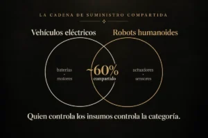 Un diagrama de Venn que muestra alrededor del 60 por ciento de superposición entre las cadenas de suministro del vehículo eléctrico y del robot humanoide - armamentización de la cadena de suministro | Aurum Speakers Bureau