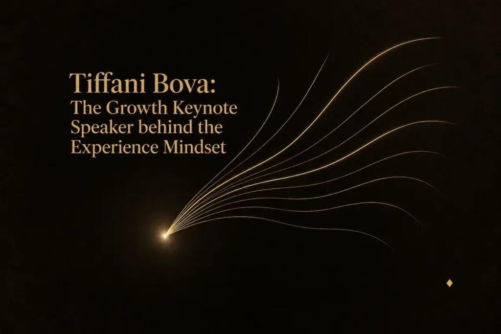Ten gold growth paths branching from one point, illustrating Tiffani Bova, growth keynote speaker